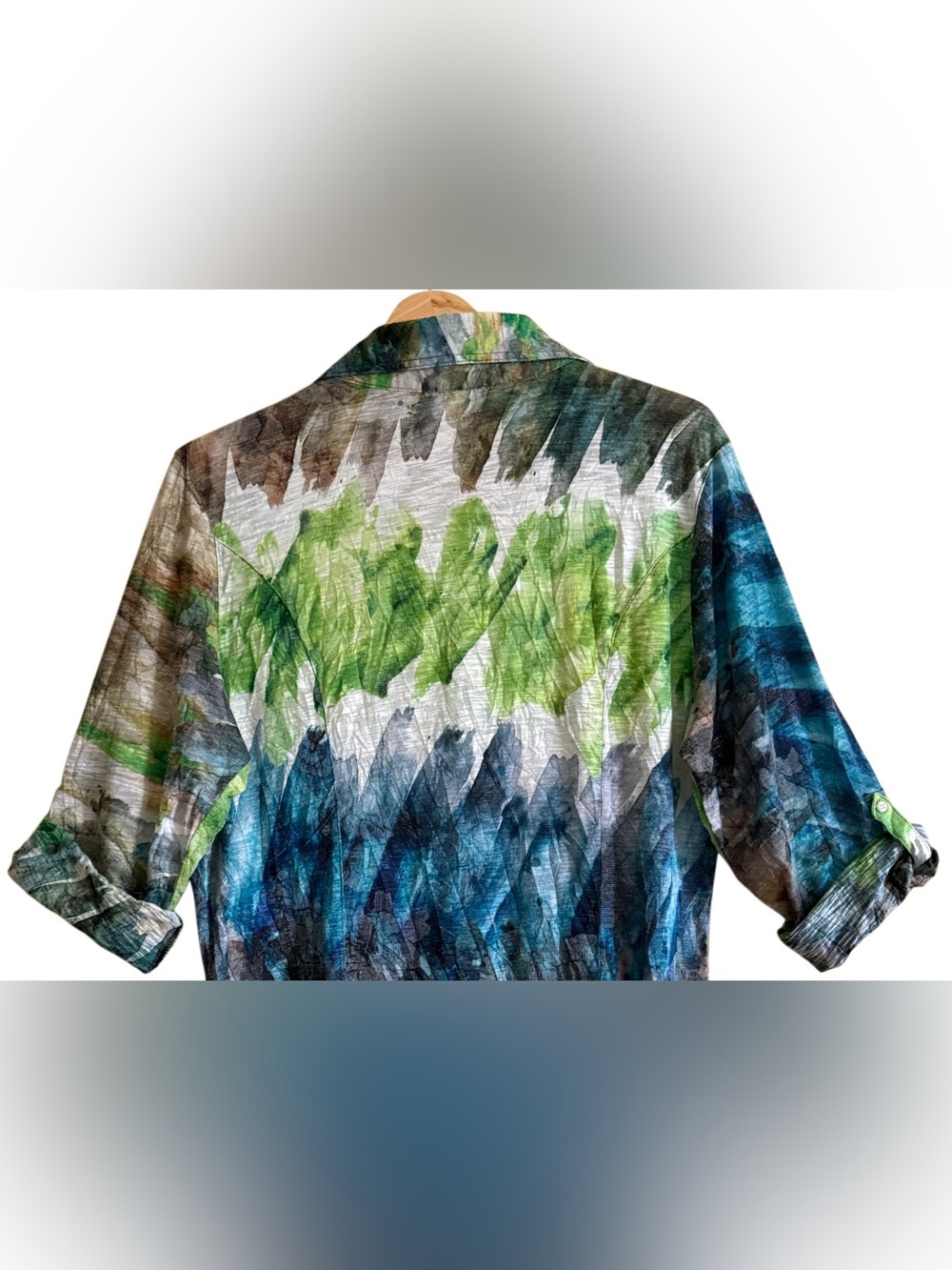 DAVID CLINE Abstract Colorful Art-To-Wear Lightweight Casual Artsy Blouse Sz XL - Picture 8 of 9